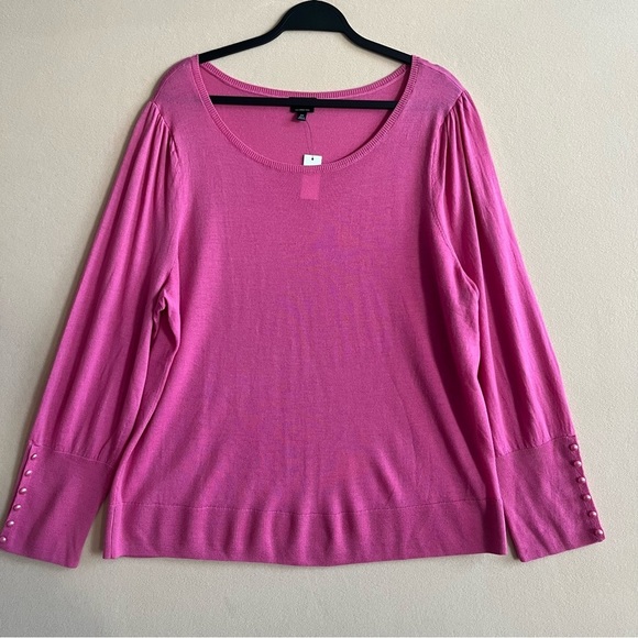 Talbots Women Sweater Merino Wool Puff Sleeve NEW BarbieCore Pink size 2X - Picture 1 of 12